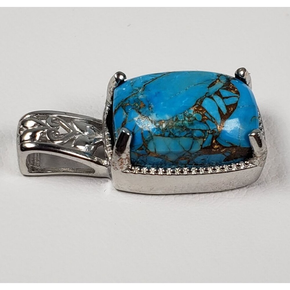Vintage Signed CU Mojave Blue Turquoise Solitaire 6.25 ctw Pendant - Picture 7 of 15